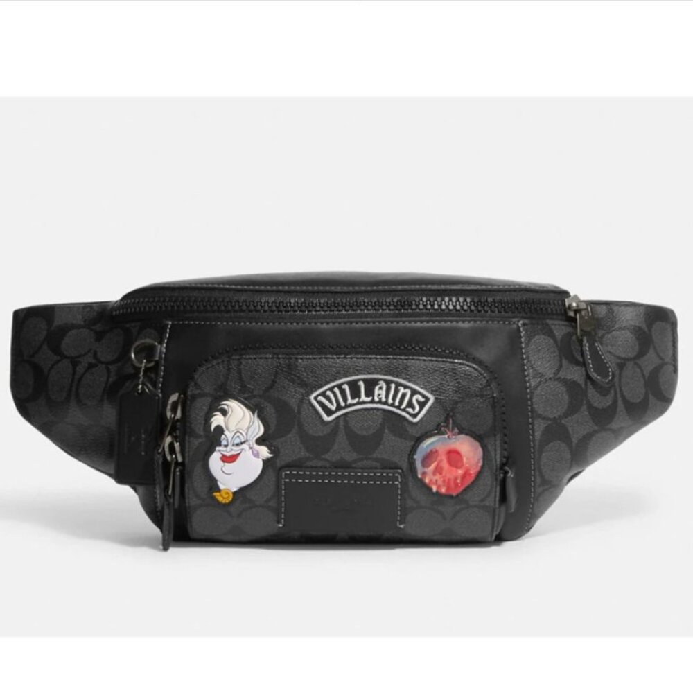 Disney X Coach Villains Black Sig CC038 Track Belt Bag With Patches Ursula Apple
